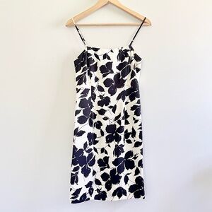 Vintage Ann Taylor Preppy Black White 100% Silk 90s Y2K Floral Satin Mini Dress